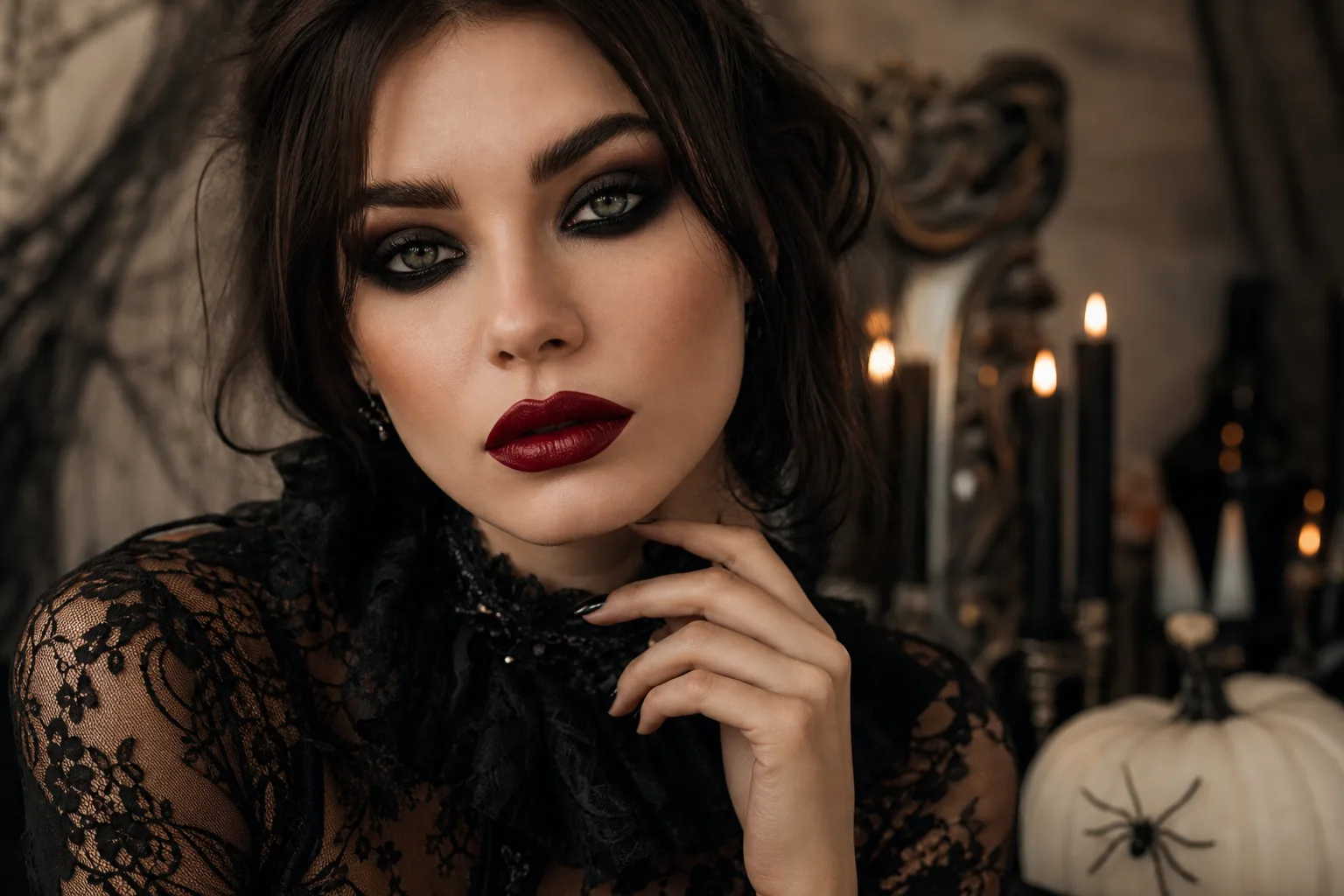 Make-up gotico per Halloween: labbra rosso sangue, smokey eyes e occhiaie in bella vista